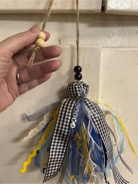 Handmade Ribbon Tassel Charm in Black, Blue & Yellow